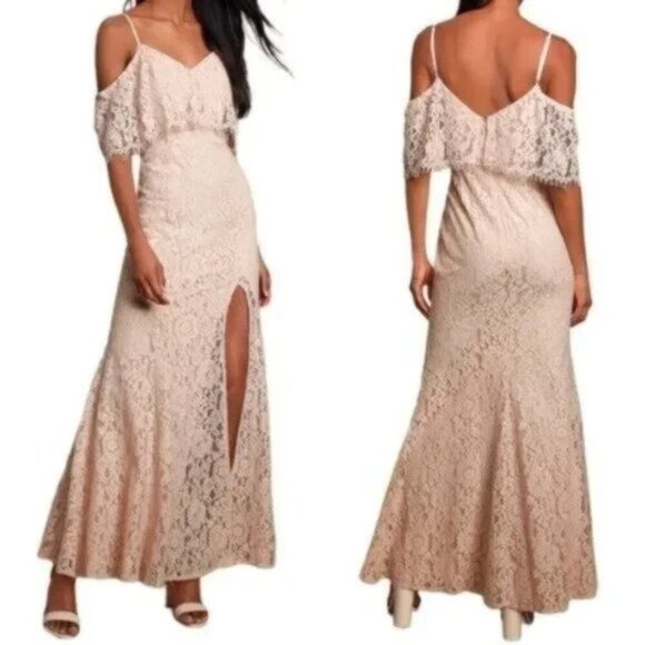 LULUS Women Caterina Maxi Dress Sz M Light Pink Eyelet Elegant Event Party 7-3 - Picture 1 of 16